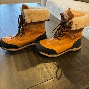 UGG Tan and Black Shearling-Trim Lace-Up Boots